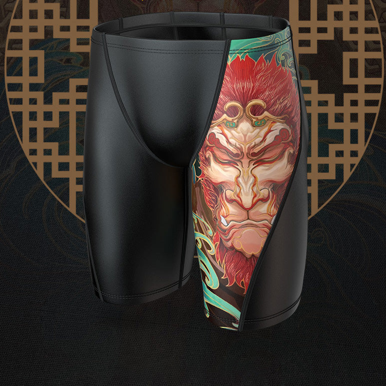 Plus Size & Quick-dry Men's Swimming Trunks with Monkey King Pattern