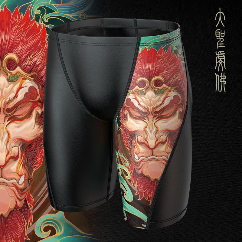 Plus Size & Quick-dry Men's Swimming Trunks with Monkey King Pattern