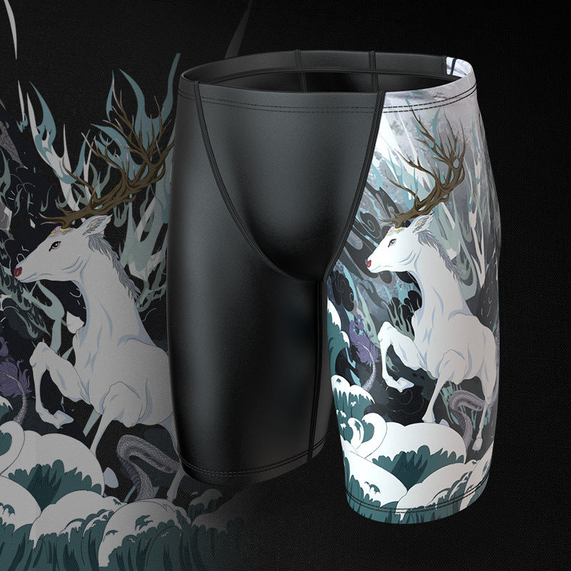 Plus Size & Quick-dry Men's Swimming Trunks with Myth Deer Pattern