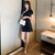 Mini vestido cheongsam moderno de talla grande con borde de encaje y pantalones cortos