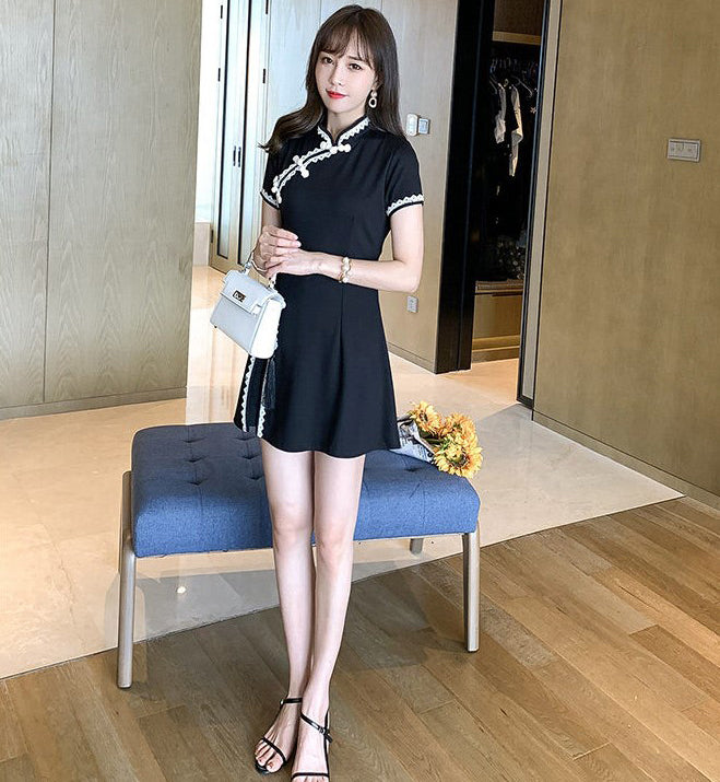 modern cheongsam mini dress Amazon.com: STIOEDYUAN Chinese Cheongsam Short Sleeve Slim Side Slit Dress Dating Club Wear Evening Dress Women Velvet Bodycon Mini Dress (US, Alpha, X-Small, Regular, Regular, Black) : Clothing, Shoes & Jewelry