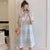 Plus Size Knee-length Modern Cheongsam Striped Dress
