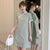 Plaids & Checks Pattern Plus Size Modern Cheongsam Dress with Lace Edge
