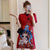 Puff Sleeve Peking Opera Pattern Plus Size Modern Cheongsam Dress