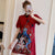 Puff Sleeve Peking Opera Pattern Plus Size Modern Cheongsam Dress