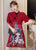 Vestido cheongsam moderno con estampado de ópera de Pekín y manga abullonada