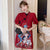 Puff Sleeve Peking Opera Pattern Plus Size Modern Cheongsam Dress