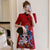 Puff Sleeve Peking Opera Pattern Plus Size Modern Cheongsam Dress