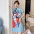 Peking Opera Print Mandarin Collar Plus Size Modern Cheongsam Dress