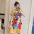 Peking Opera Print Mandarin Collar Plus Size Modern Cheongsam Dress