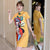 Peking Opera Print Mandarin Collar Plus Size Modern Cheongsam Dress