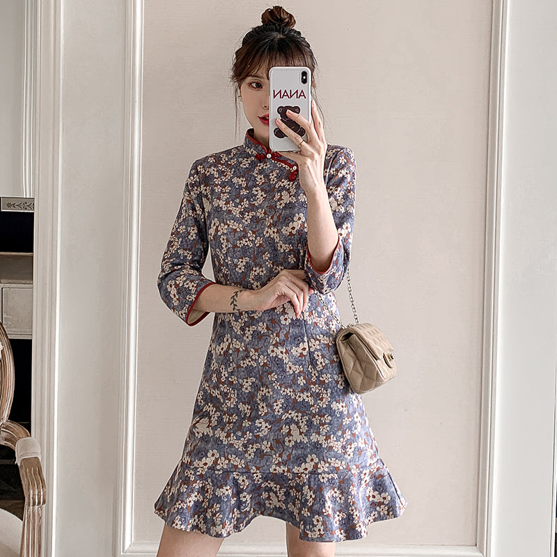Plus Size Knee-length Modern Cheongsam Floral Day Dress – IDREAMMART