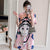 Mini vestido de día Cheongsam moderno con patrón de gato de dibujos animados de talla grande