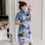 Mini-robe Cheongsam moderne à motif floral et grues de grande taille