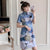 Plus Size Cranes & Floral Pattern Modern Cheongsam Mini Dress