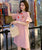 Mini-robe Cheongsam moderne à manches trompette de grande taille avec pompon
