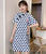 Mini-robe Cheongsam moderne à motif à pois de grande taille
