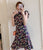 Rüschenärmel knielanges modernes Cheongsam-Chic-Blumen-A-Linien-Kleid