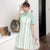 Kurzarm Gestreiftes Modernes Cheongsam Chic Plus Size A-Linien Kleid