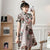 Cat Pattern Short Sleeve Modern Cheongsam Chic Plus Size A-Line Dress