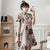 Katzenmuster Kurzarm Modern Cheongsam Chic Plus Size A-Linien Kleid