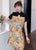 Robe trapèze moderne Cheongsam chic à fleurs épissées de grande taille