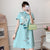 Short Sleeve Floral Modern Cheongsam Chic Plus Size A-Line Dress