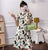 Cat Pattern Short Sleeve Modern Cheongsam Chic Plus Size A-Line Dress