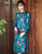 Long Sleeve Floral Modern Cheongsam Knee Length Chinese Dress Plus Size