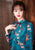 Long Sleeve Floral Modern Cheongsam Knee Length Chinese Dress Plus Size