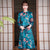 Long Sleeve Floral Modern Cheongsam Knee Length Chinese Dress Plus Size