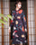 Long Sleeve Floral Modern Cheongsam Knee Length Chinese Dress Plus Size