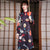 Long Sleeve Floral Modern Cheongsam Knee Length Chinese Dress Plus Size