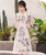 Vestido Ao Dai de longitud de té de encaje floral con top cheongsam de manga 3/4