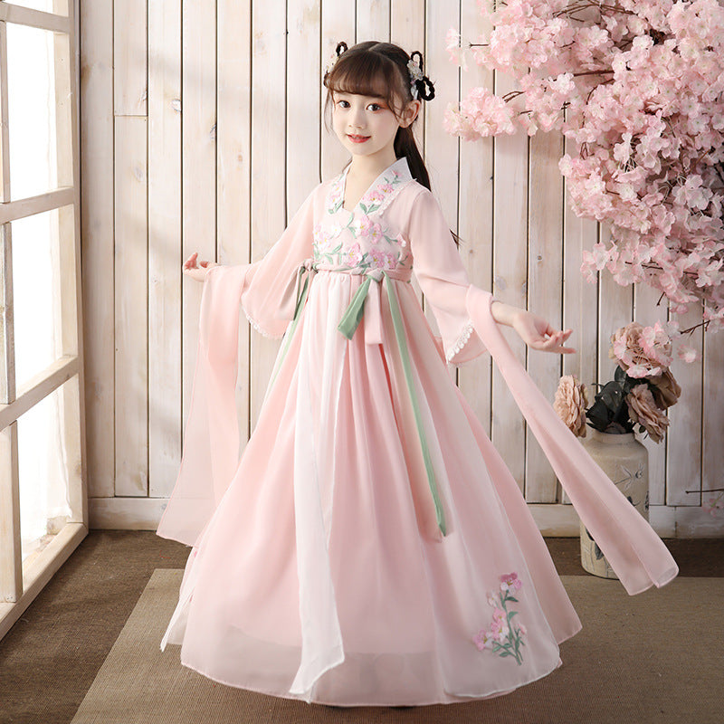 Trumpet Sleeve Floral Embroidery Girl's Han Chinese Costume Princess D – IDREAMMART