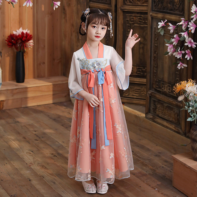 Trumpet Sleeve Empire Waist Girl's Han Chinese Costume Princess Dress