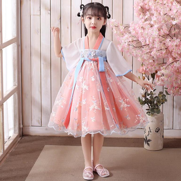 Trumpet Sleeve Knee Length Girl's Han Chinese Costume Princess Dress Orange / 9 Trumpet Sleeve Knee Length Girl's Han Chinese Costume Princess Dress Orange / 9