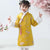 Knee Length Floral Brocade Girl's Cheongsam Wadded Dress with Fur Edge