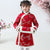Robe ouatée Cheongsam pour fille en brocart floral au genou avec bord en fourrure