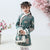 Vestido acolchado cheongsam de niña con brocado floral hasta la rodilla con borde de piel