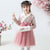 Floral Brocade Wadded Coat with Pleated Skirt Girl's Suit