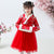 Floral Brocade Wadded Coat with Pleated Skirt Girl's Suit