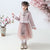 Floral Embroidery Wadded Coat with Pleated Skirt Girl's Suit