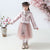 Floral Embroidery Wadded Coat with Pleated Skirt Girl's Suit