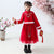 Floral Embroidery Wadded Coat with Pleated Skirt Girl's Suit
