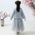 Floral Embroidery Chamois Wadded Coat with Pleated Skirt Girl's Suit