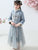Floral Embroidery Chamois Wadded Coat with Pleated Skirt Girl's Suit