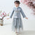 Floral Embroidery Chamois Wadded Coat with Pleated Skirt Girl's Suit