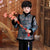 Traje acolchado de niño estilo chino con borde de piel de brocado floral