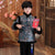 Costume ouaté pour garçon de style chinois avec bord en fourrure et brocart floral